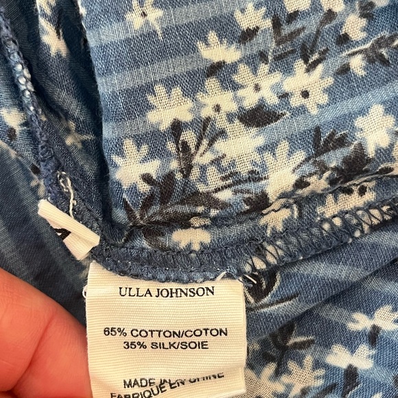 Ulla Johnson Manet Blue, White Silk Floral Ruffle Blouse Size 4 - Picture 9 of 12